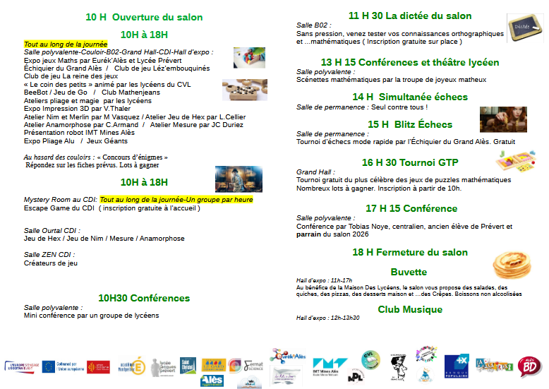 Programme du salon des jeux mathématiques